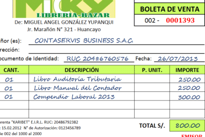 Clase Contable: BOLETA DE VENTA