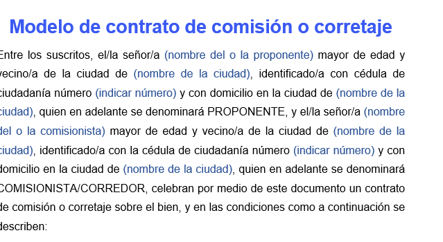 Modelo de contrato de comisión o corretaje - Actualícese