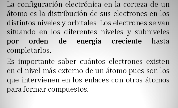 Distribución electrónica de los elementos químicos